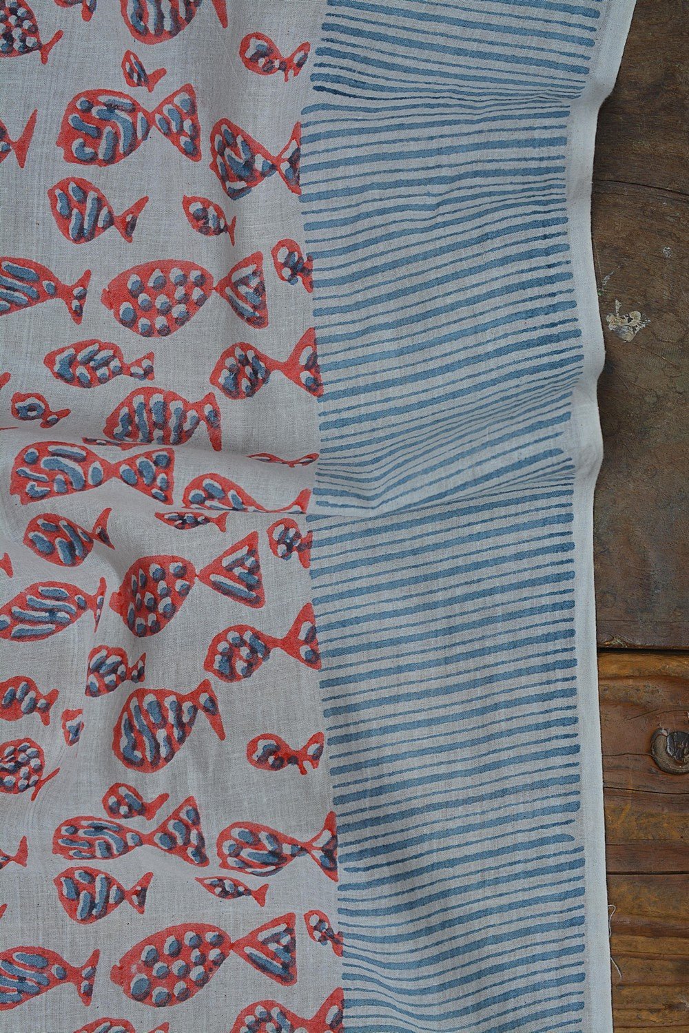 Block Printed Khadi Stole - Fisch - metaphorracha