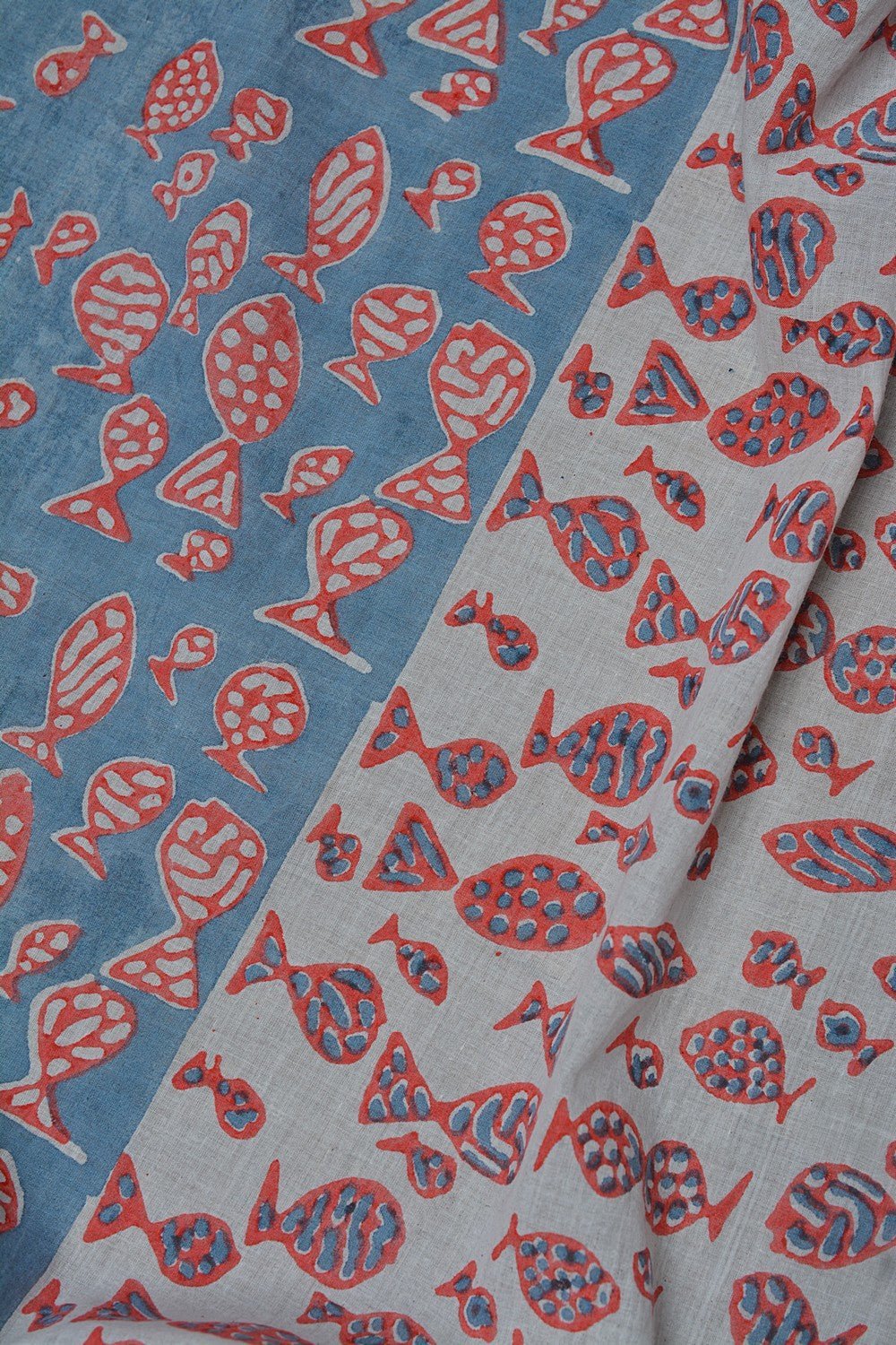 Block Printed Khadi Stole - Fisch - metaphorracha