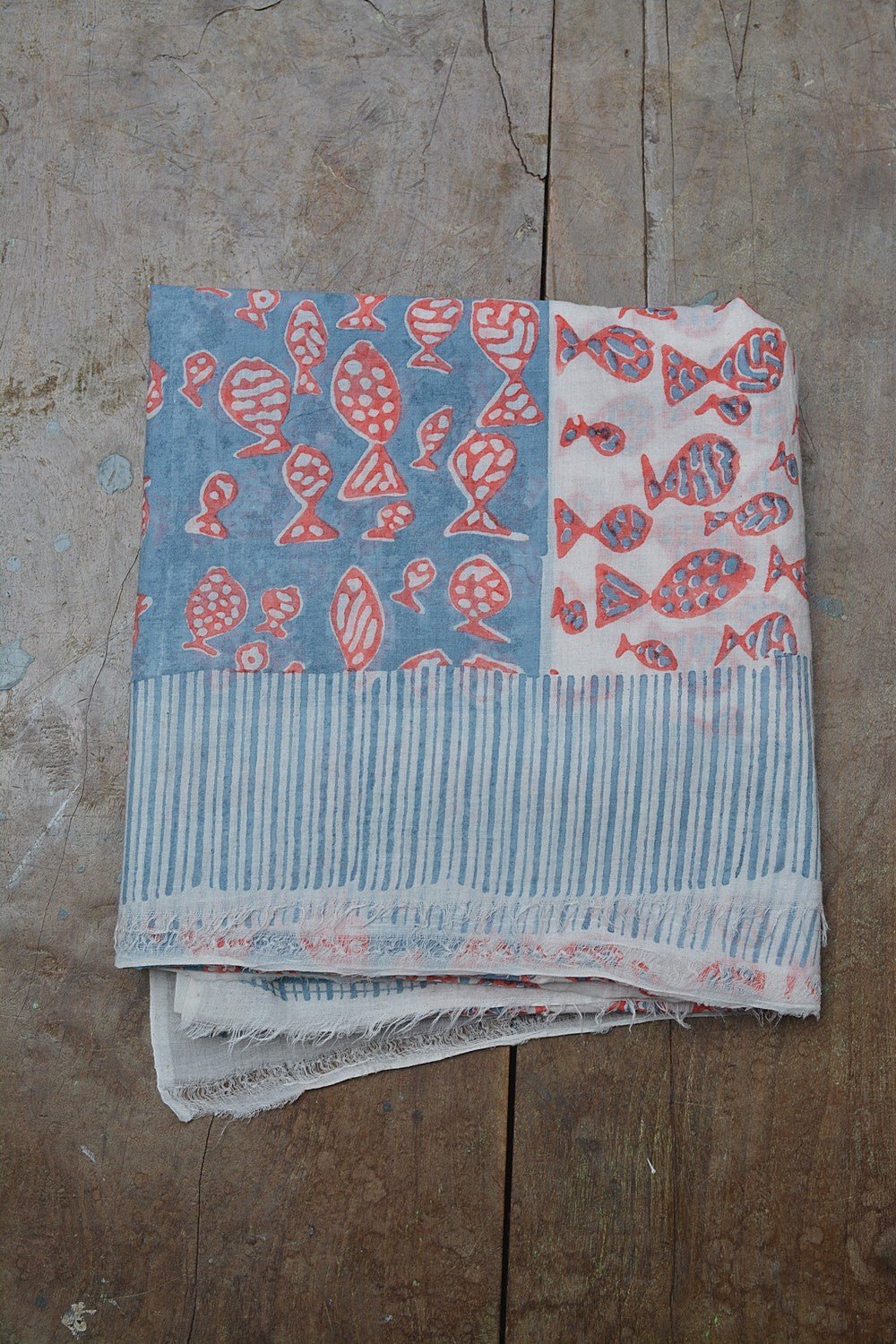 Block Printed Khadi Stole - Fisch - metaphorracha