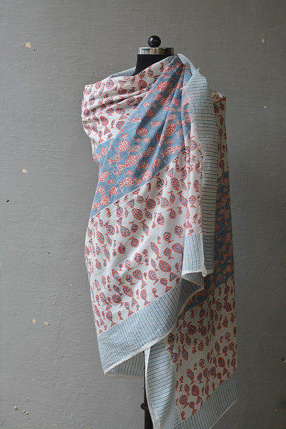 Block Printed Khadi Stole - Fisch - metaphorracha