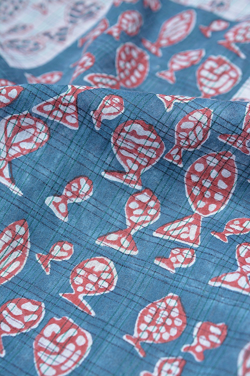 Block Printed Khadi Stole - Matsya - metaphorracha