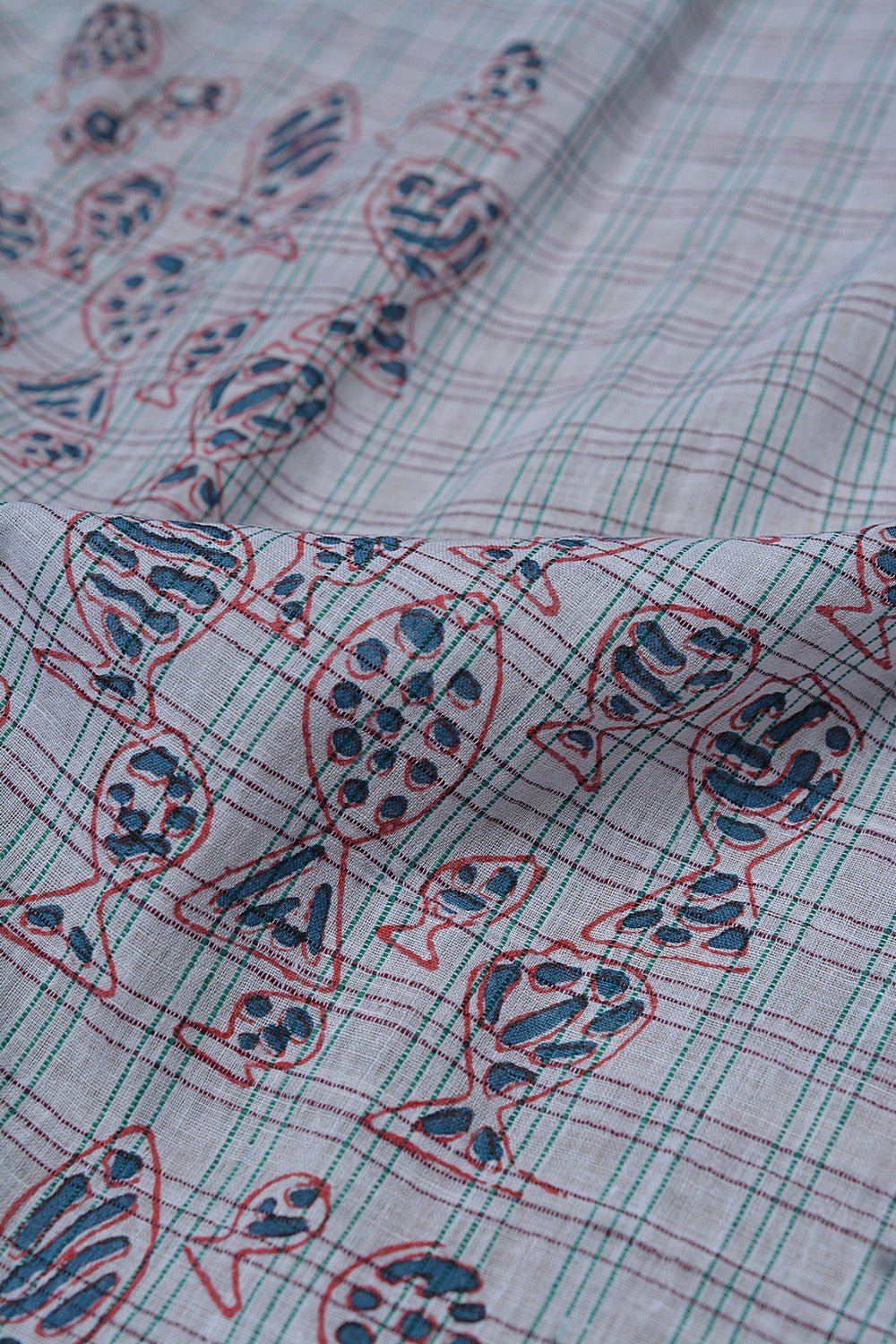 Block Printed Khadi Stole - Matsya - metaphorracha