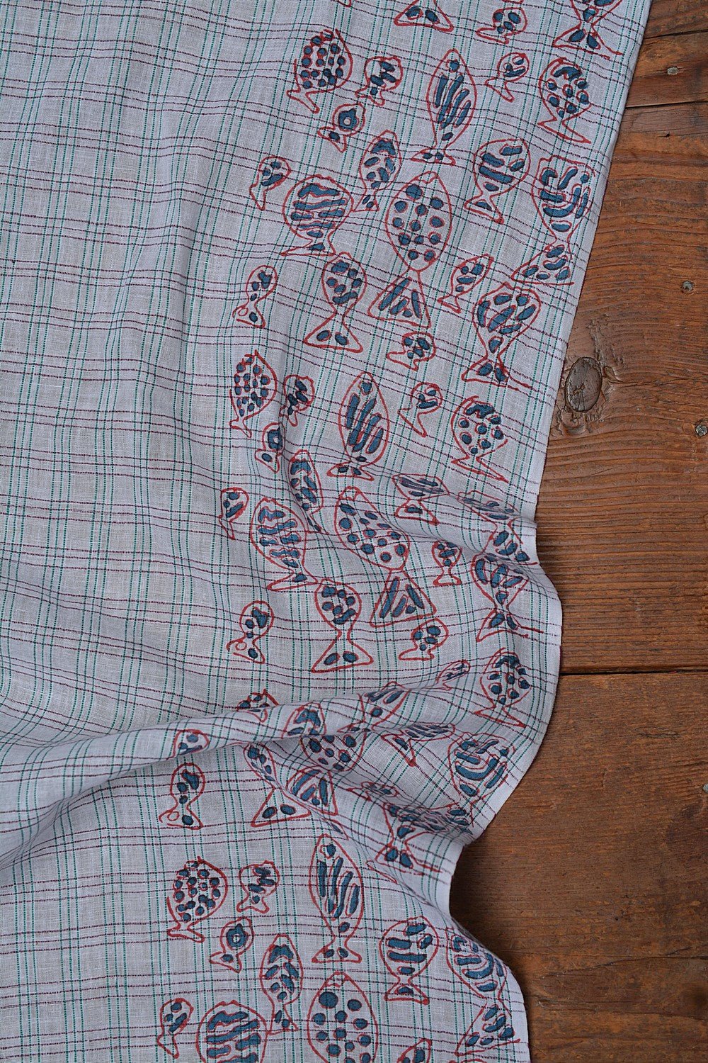 Block Printed Khadi Stole - Matsya - metaphorracha
