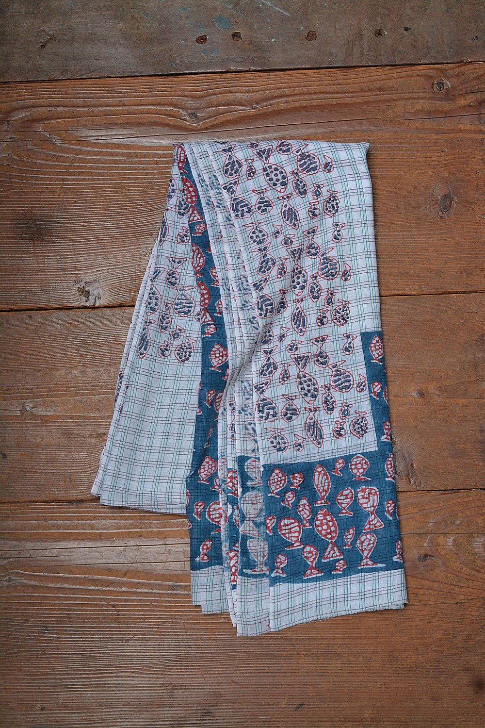 Block Printed Khadi Stole - Matsya - metaphorracha