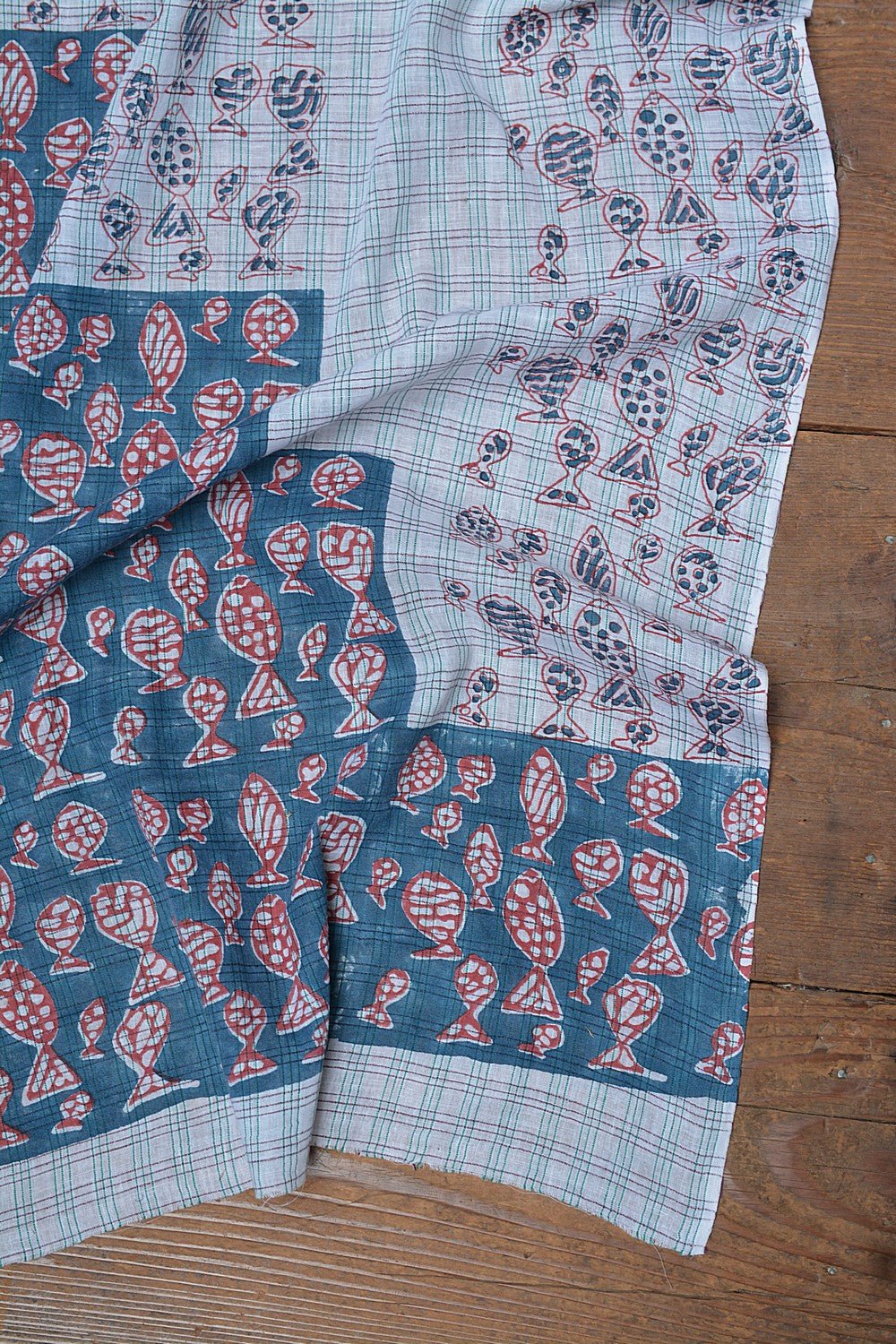 Block Printed Khadi Stole - Matsya - metaphorracha