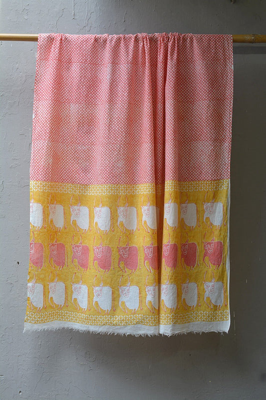 Block Printed Khadi Stole - Vache - metaphorracha