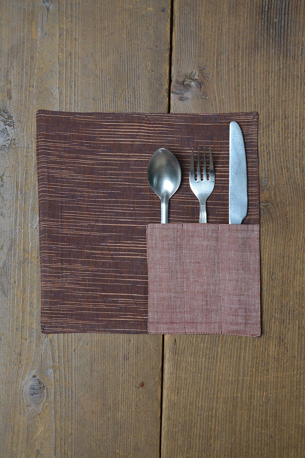 Brown Fabric Cutlery Holder Set - metaphorracha