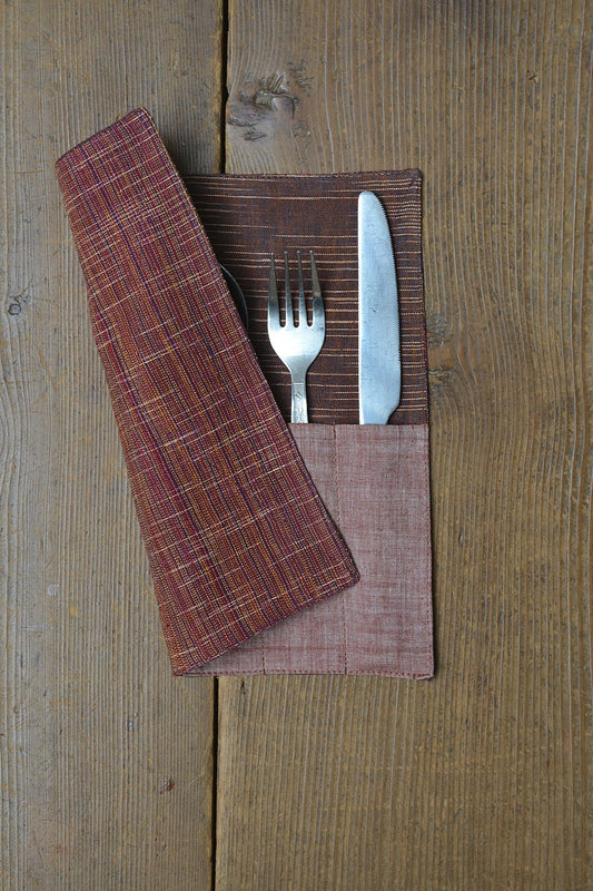 Brown Fabric Cutlery Holder Set - metaphorracha