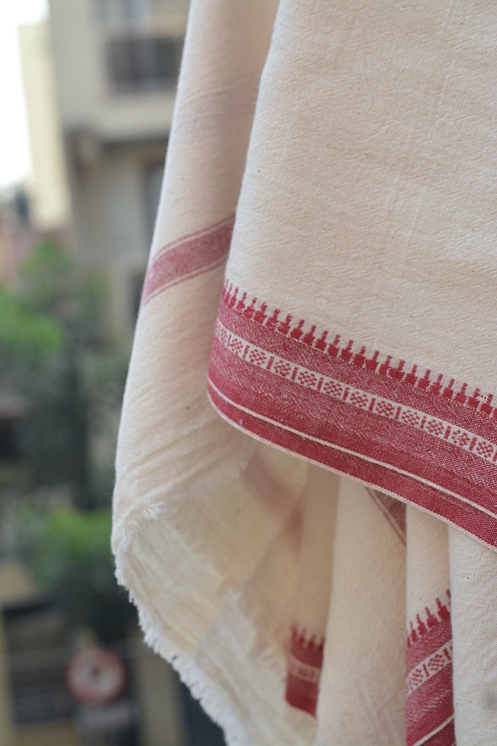 Dobby Border Khadi Lungi - Postbox Red - metaphorracha
