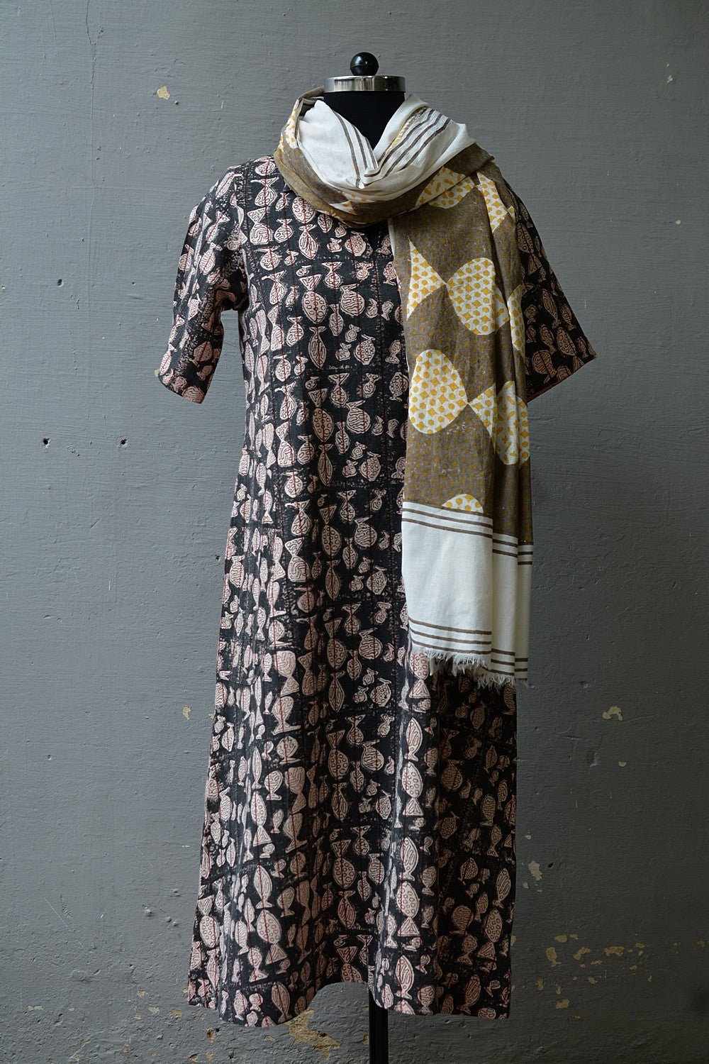 Hand Block Printed Khadi Dress - Fish - metaphorracha