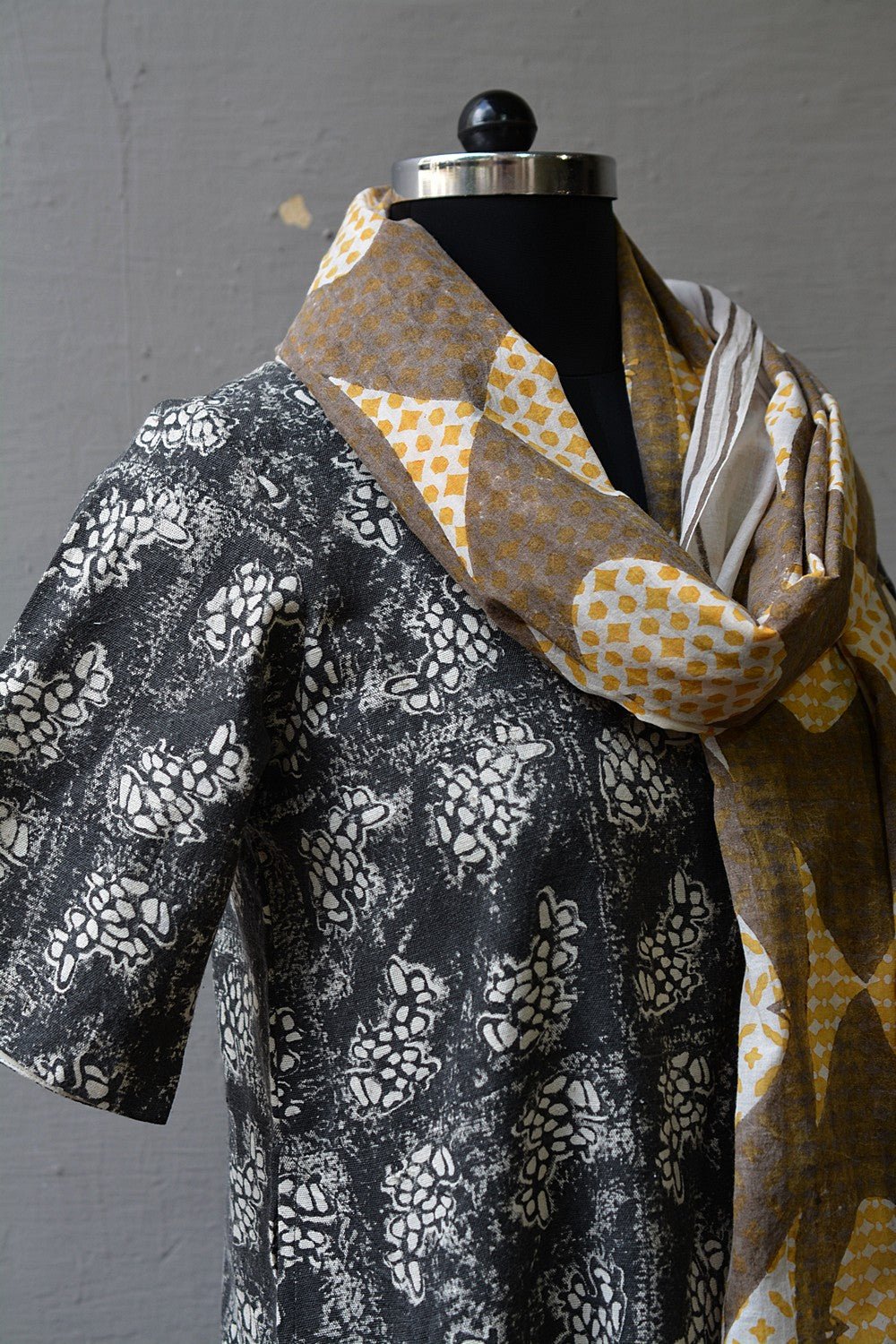 Hand Block Printed Khadi Dress - Leaf - metaphorracha