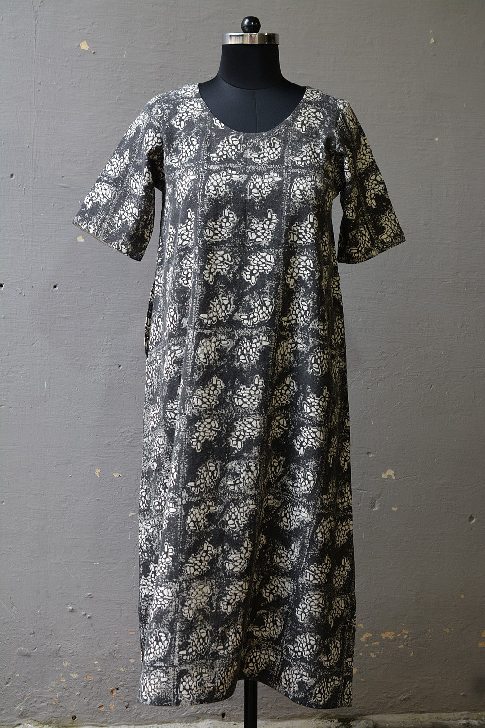 Hand Block Printed Khadi Dress - Leaf - metaphorracha