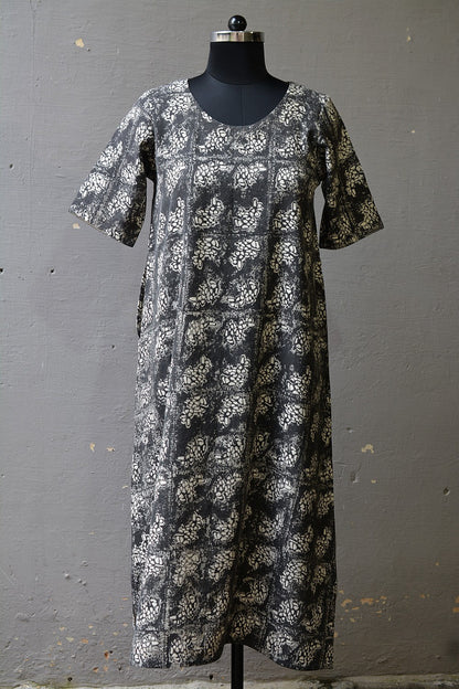 Hand Block Printed Khadi Dress - Leaf - metaphorracha