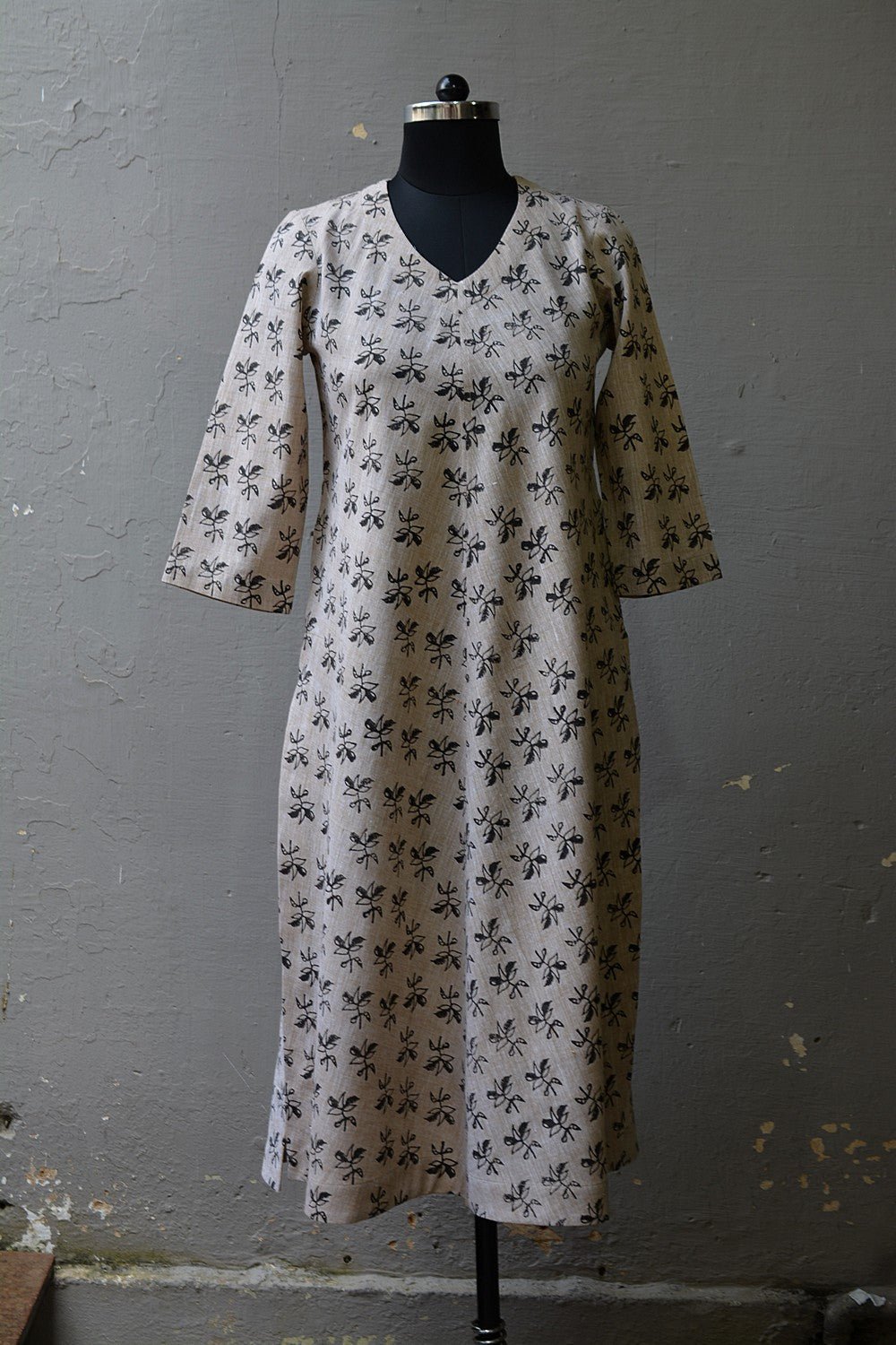 Hand Block Printed Khadi Kurta - Flower - metaphorracha