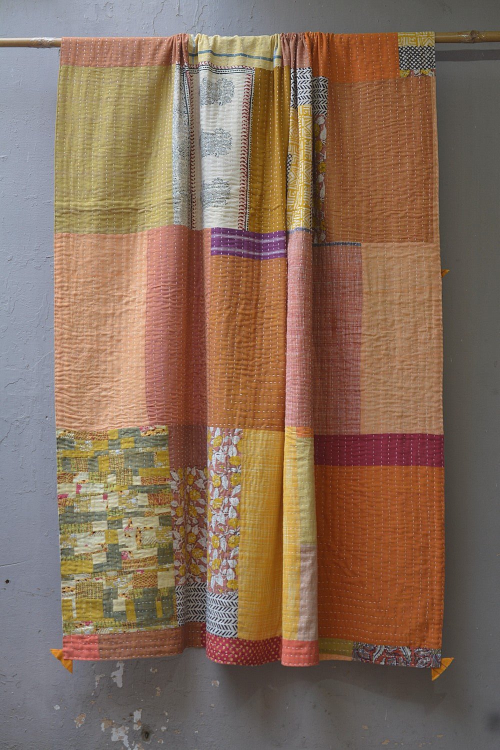 Hand-quilted Khadi Bedspread | Drift | 62" x 92" - metaphorracha
