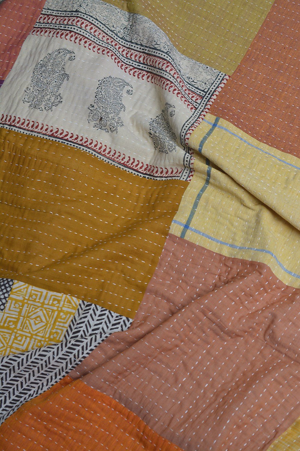 Hand-quilted Khadi Bedspread | Drift | 62" x 92" - metaphorracha