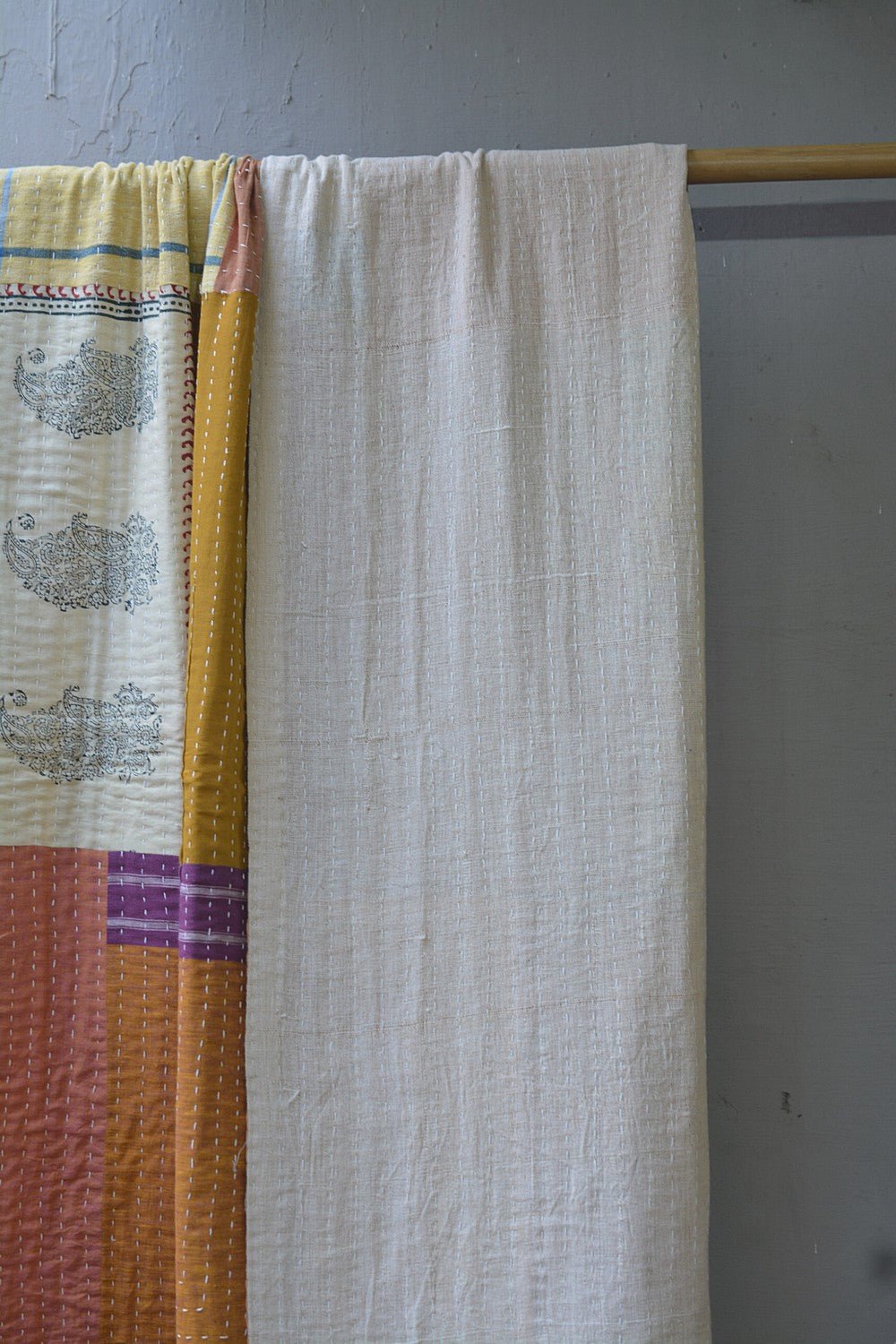 Hand-quilted Khadi Bedspread | Drift | 62" x 92" - metaphorracha