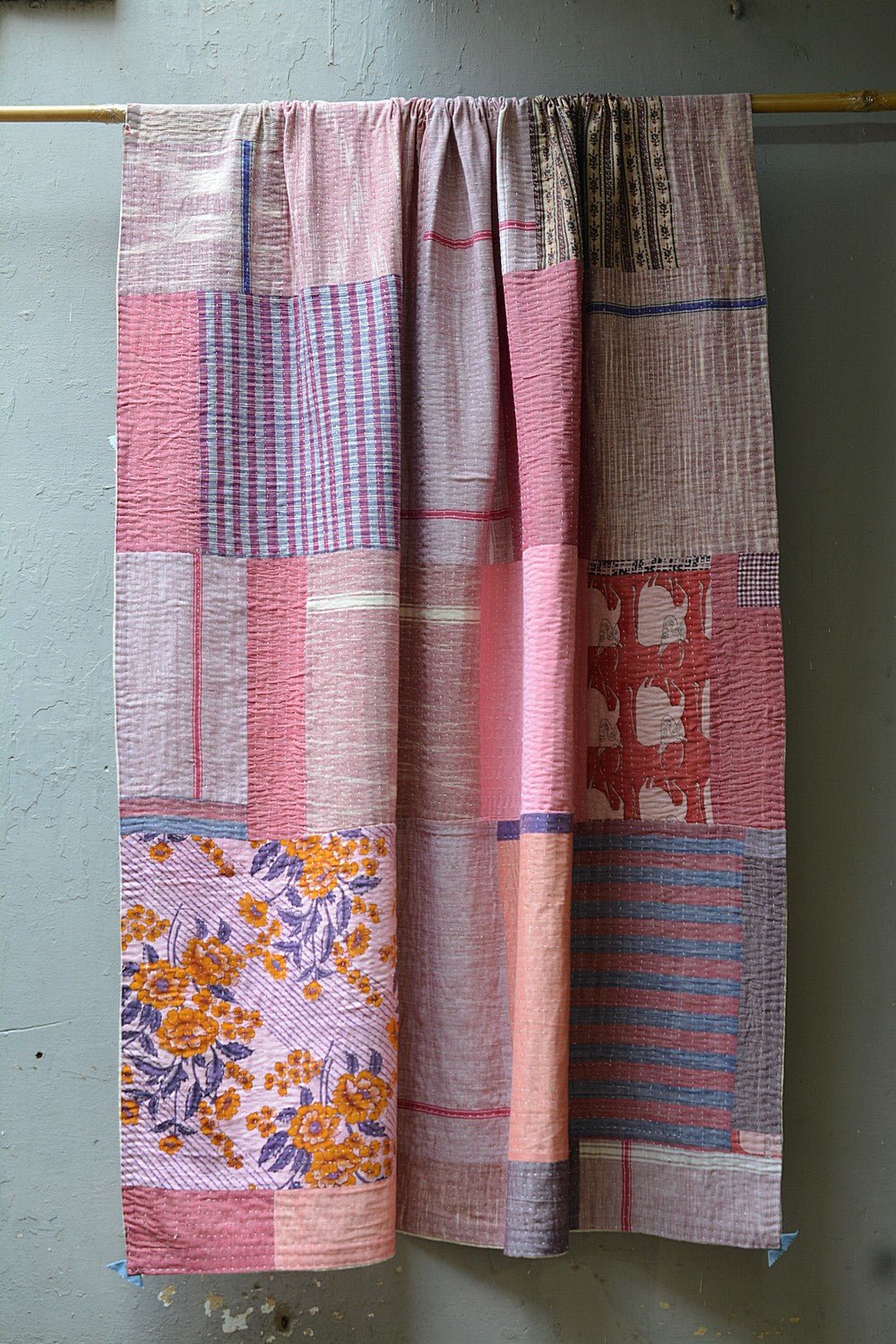 Hand - quilted Khadi Bedspread | Drift | 63" x 88" - metaphorracha