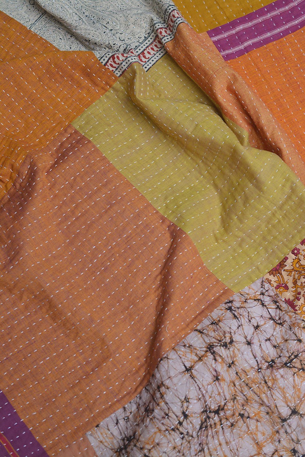 Hand-quilted Khadi Bedspread | Remnant | 63" x 90" - metaphorracha
