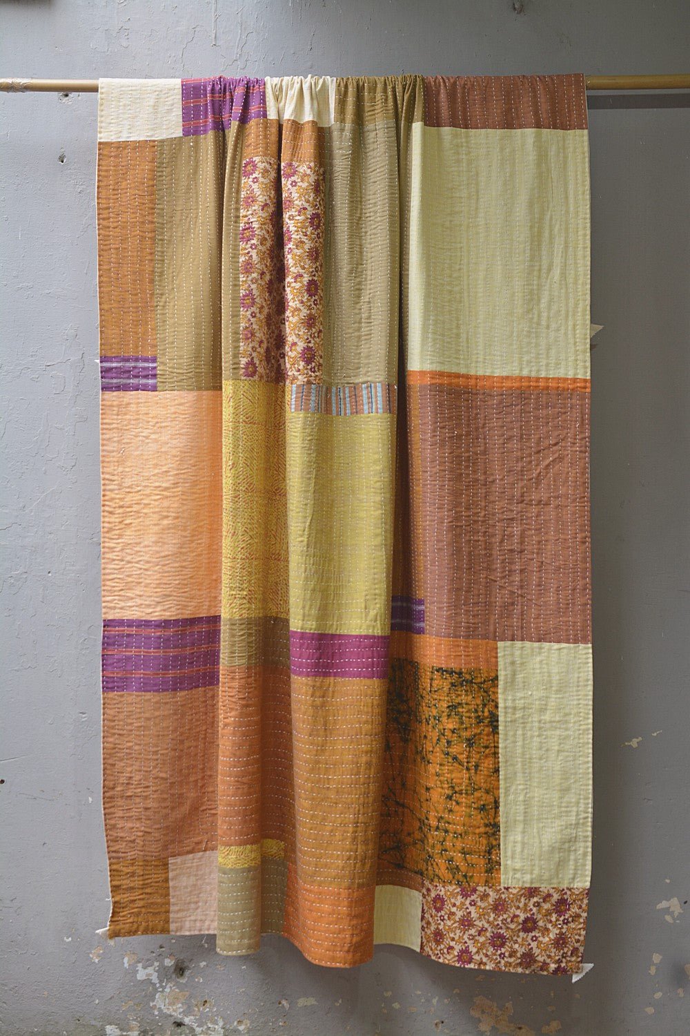 Hand-Quilted Khadi Bedspread | Stitch | 62” x 91” - metaphorracha