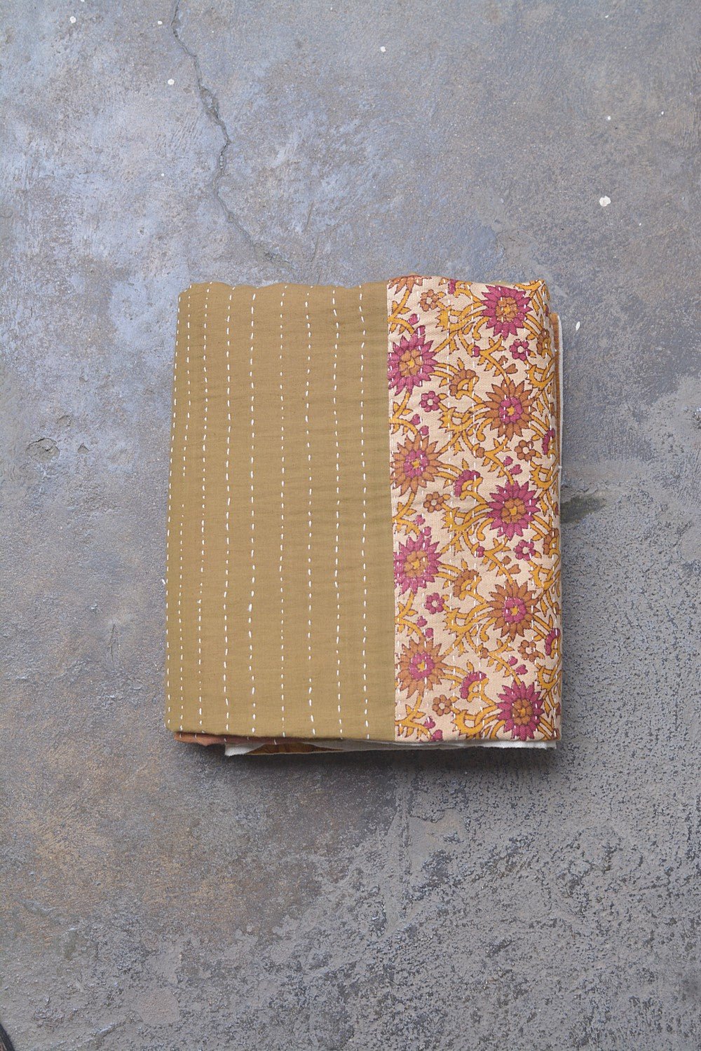 Hand-Quilted Khadi Bedspread | Stitch | 62” x 91” - metaphorracha
