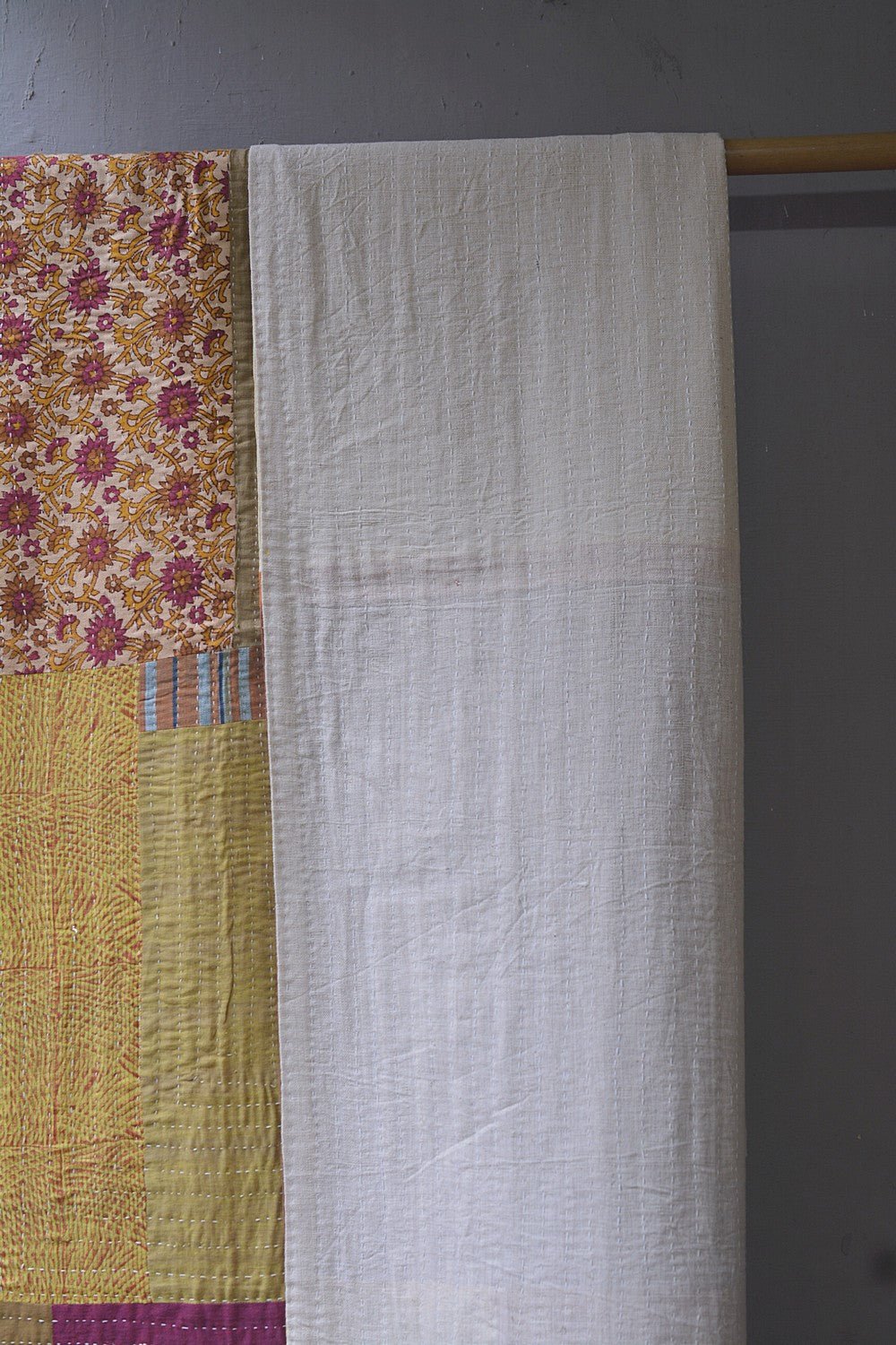 Hand-Quilted Khadi Bedspread | Stitch | 62” x 91” - metaphorracha