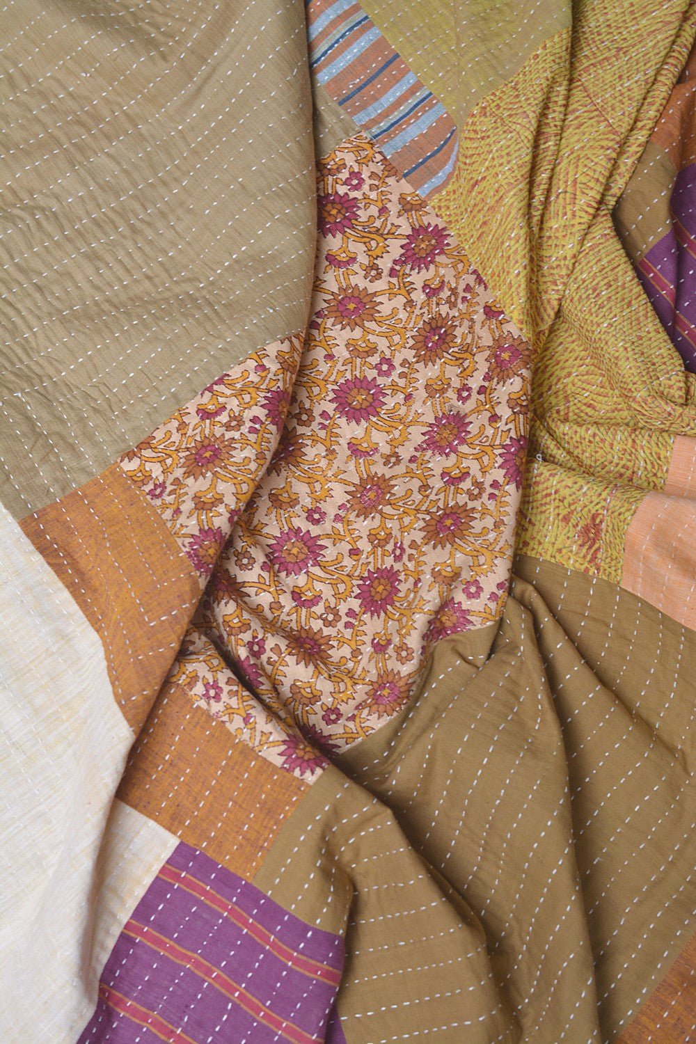 Hand-Quilted Khadi Bedspread | Stitch | 62” x 91” - metaphorracha