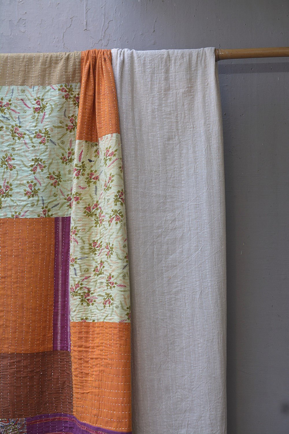 Hand-Quilted Khadi Bedspread | Stitch | 62” x 91” - metaphorracha
