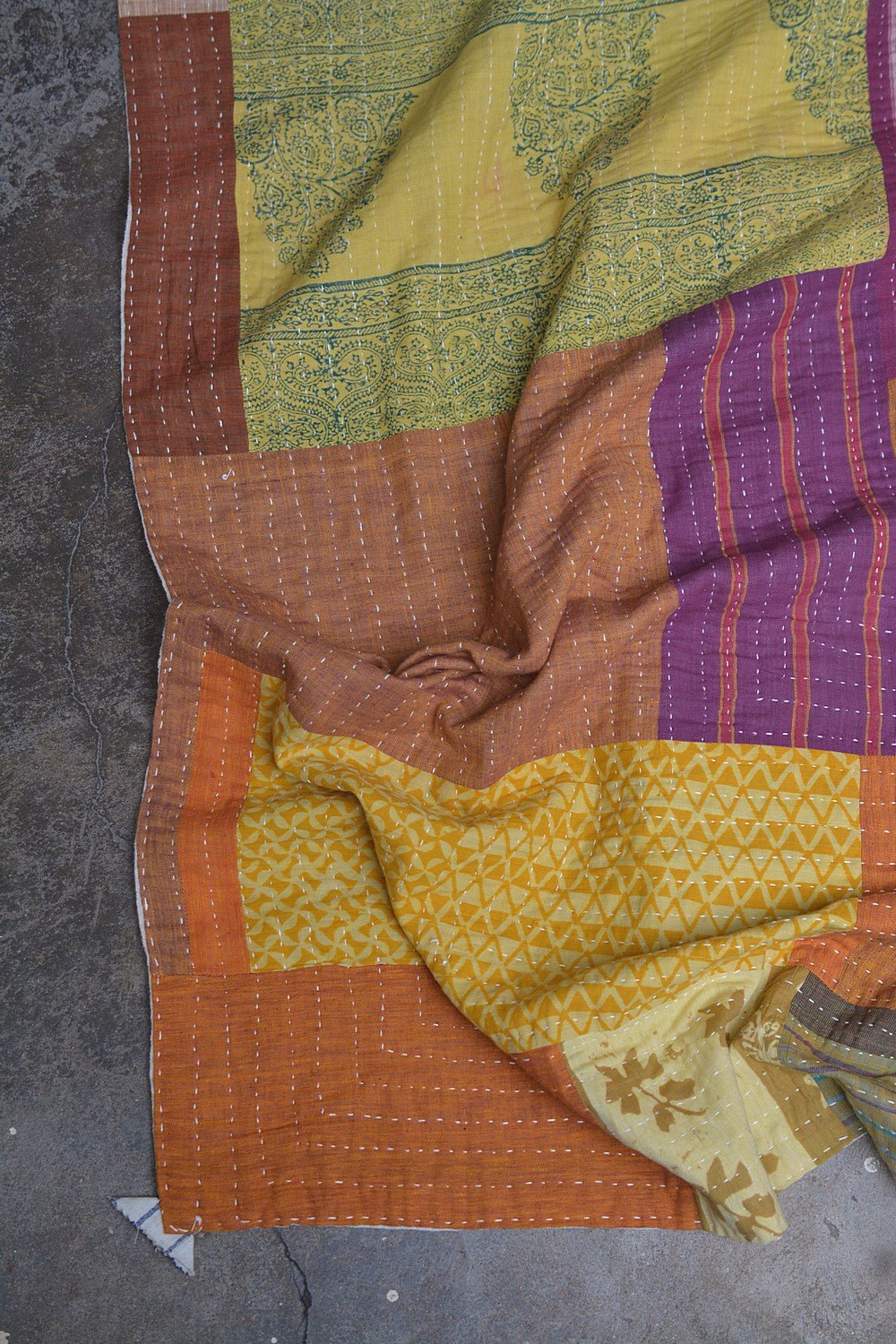 Hand-Quilted Khadi Bedspread | Stitch | 62” x 91” - metaphorracha