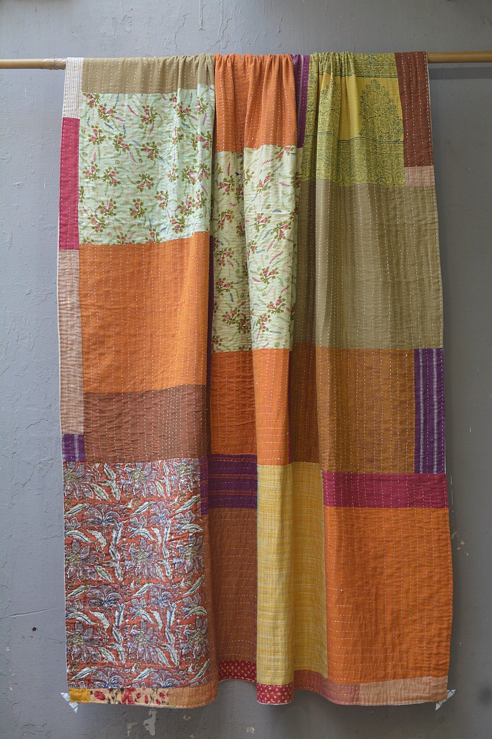 Hand-Quilted Khadi Bedspread | Stitch | 62” x 91” - metaphorracha