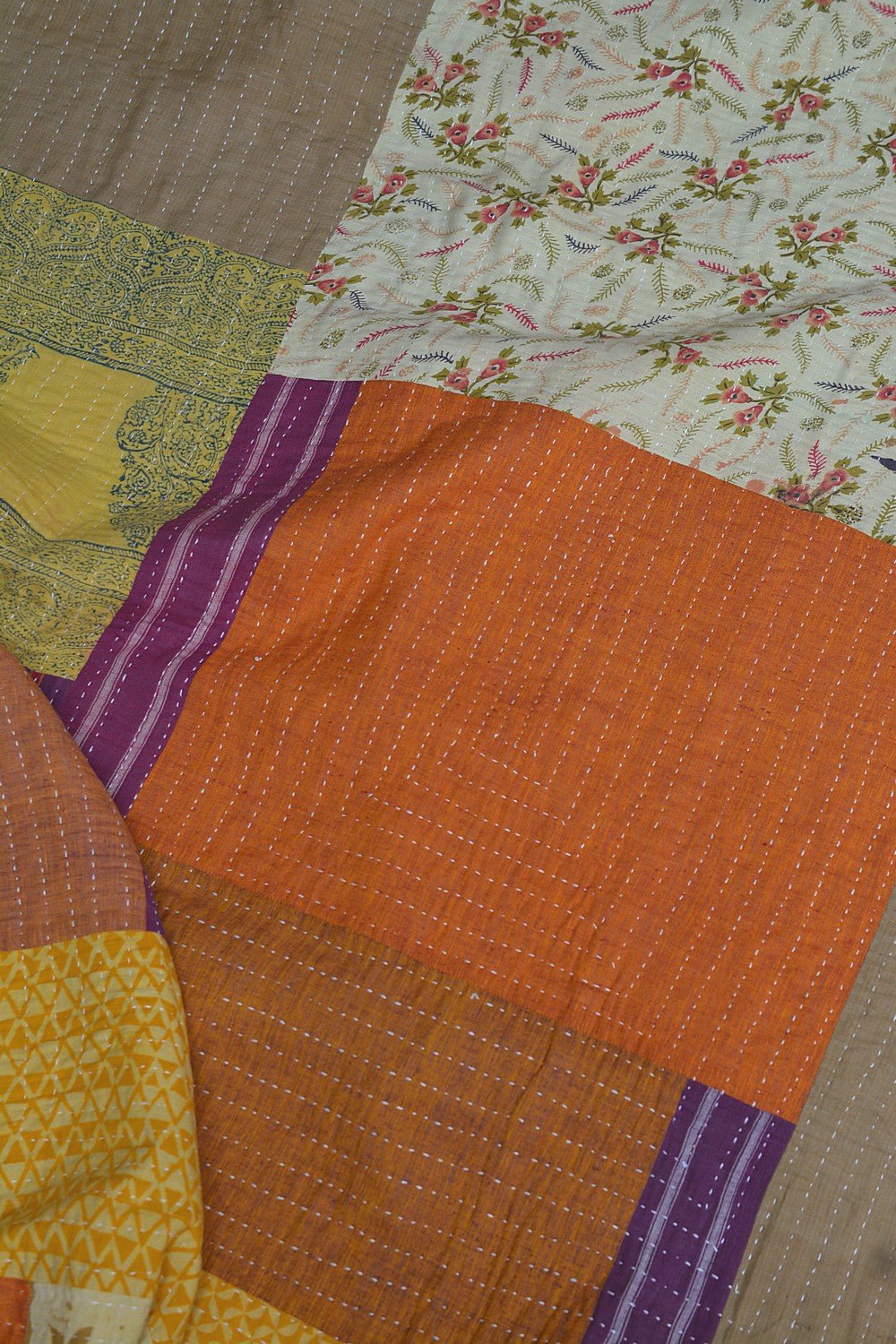 Hand-Quilted Khadi Bedspread | Stitch | 62” x 91” - metaphorracha