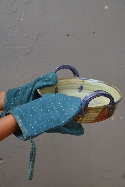 Hand - Quilted Khadi Oven Mitts - metaphorracha