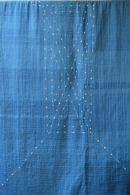 Handcrafted Indigo Quilt with Lambani Embroidery - 61"x 89" - metaphorracha