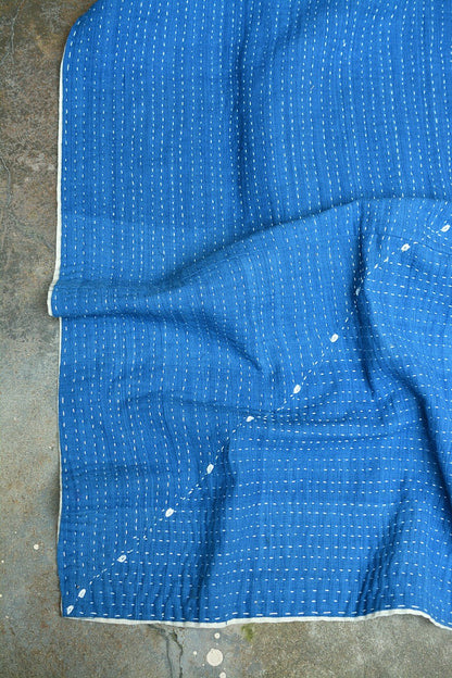 Handcrafted Indigo Quilt with Lambani Embroidery - 61"x 89" - metaphorracha