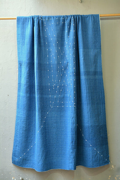 Handcrafted Indigo Quilt with Lambani Embroidery - 61"x 89" - metaphorracha