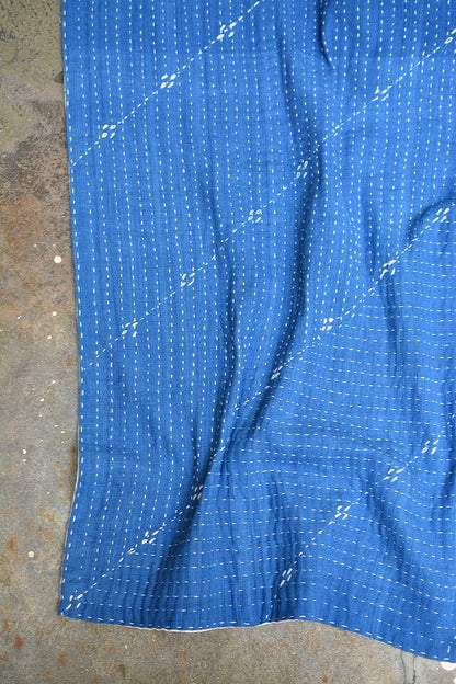 Handmade Indigo Cotton Quilt Blanket - 62"x 90" - metaphorracha