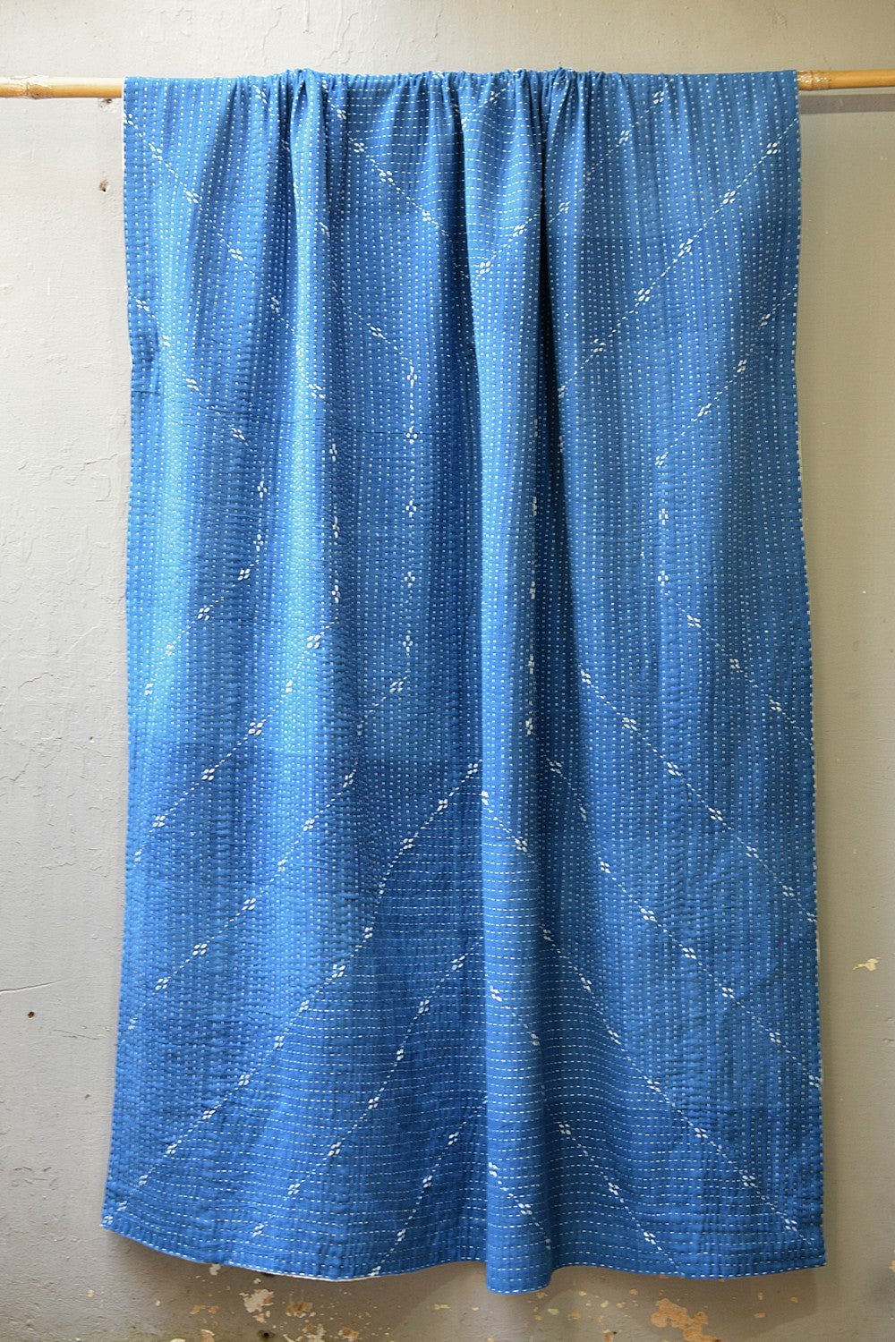 Handmade Indigo Cotton Quilt Blanket - 62"x 90" - metaphorracha