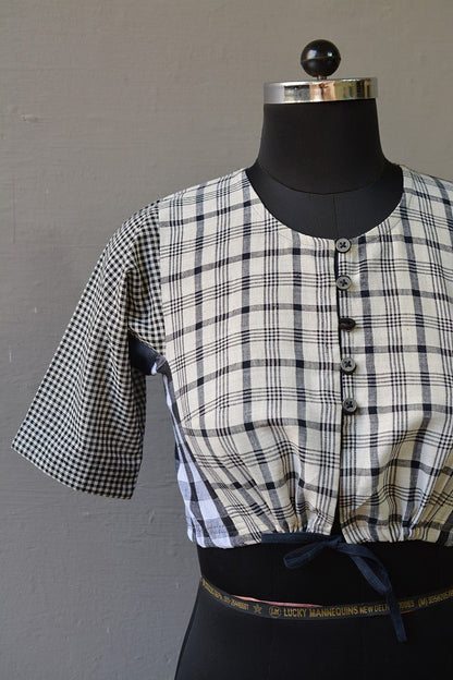 Khadi Blouse - Black Checks Kubsa - metaphorracha