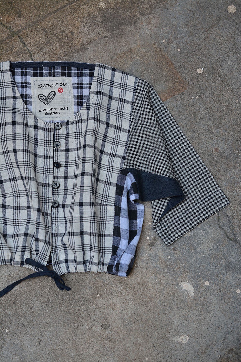 Khadi Blouse - Black Checks Kubsa - metaphorracha