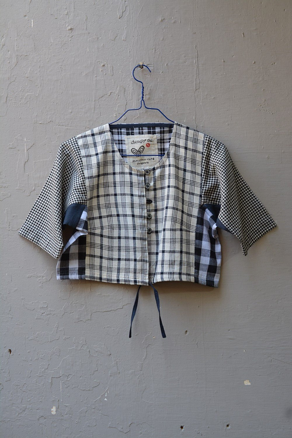 Khadi Blouse - Black Checks Kubsa - metaphorracha