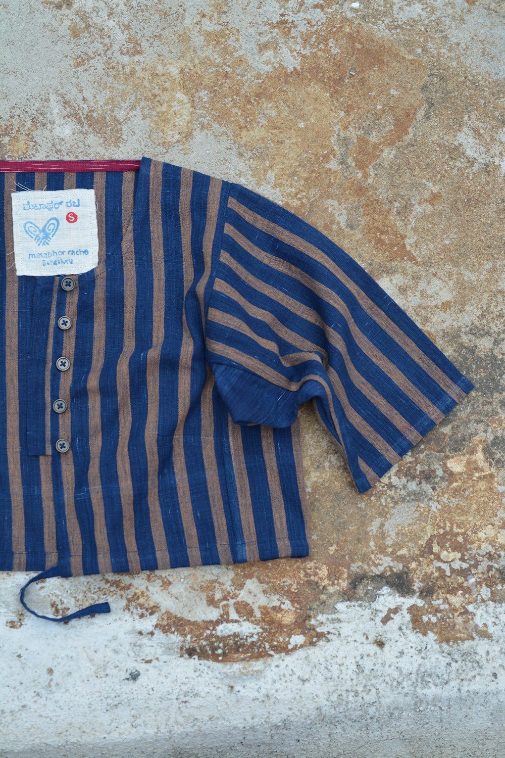 Khadi Blouse - Indigo Stripes Kubsa - metaphorracha