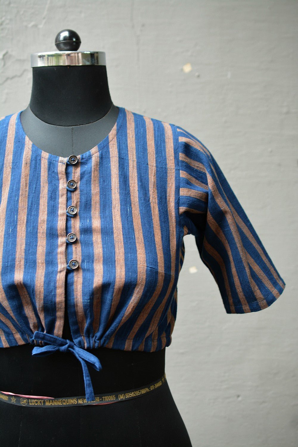 Khadi Blouse - Indigo Stripes Kubsa - metaphorracha