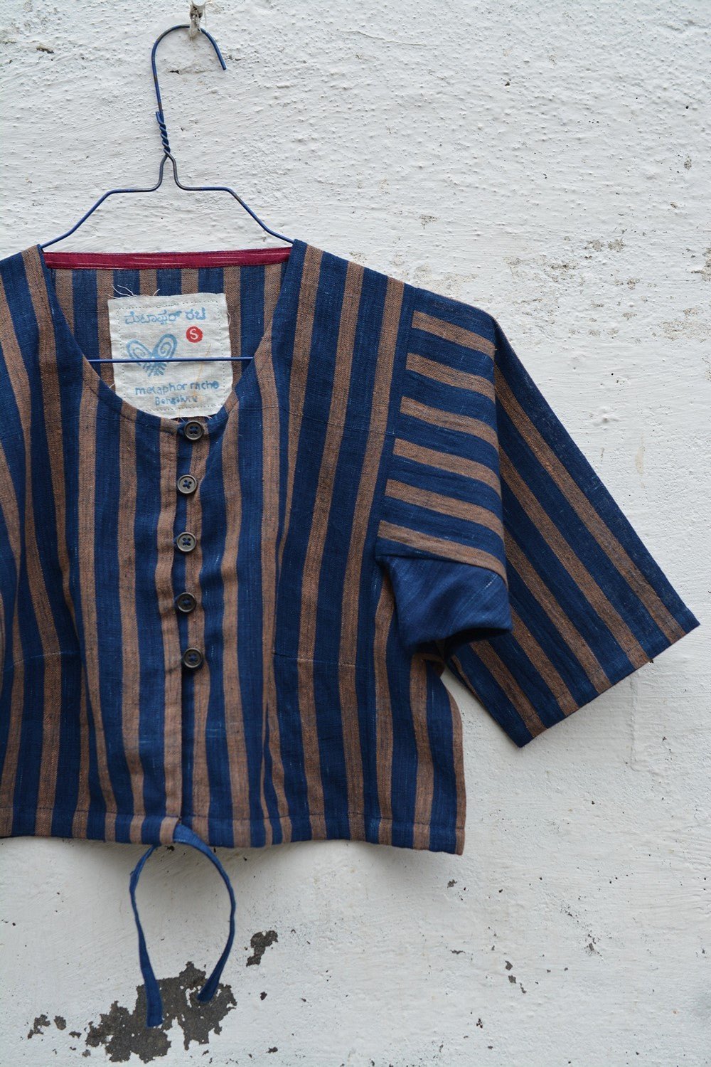 Khadi Blouse - Indigo Stripes Kubsa - metaphorracha