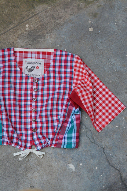 Khadi Blouse - Red Checks Kubsa - metaphorracha