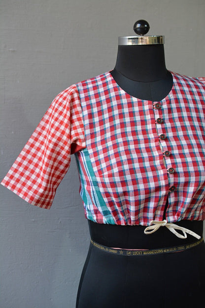 Khadi Blouse - Red Checks Kubsa - metaphorracha