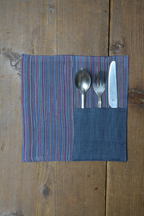 Khadi Cutlery Holder Set - Blue - metaphorracha