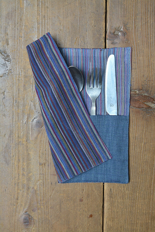 Khadi Cutlery Holder Set - Blue - metaphorracha