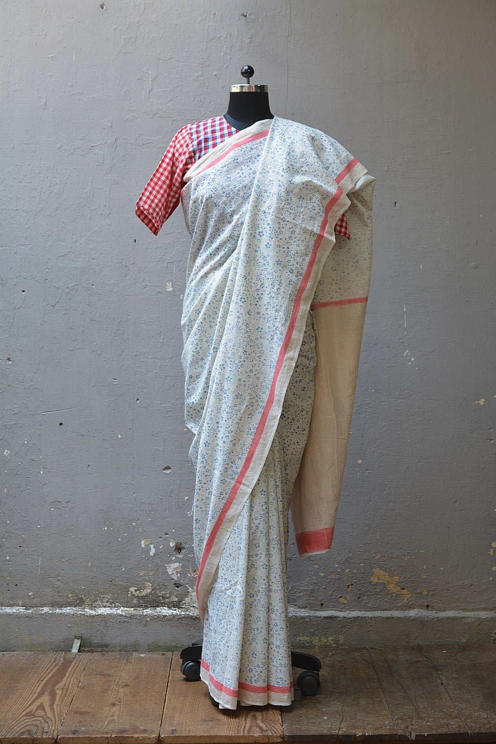 Khadi Saree - Printed Forget - me - nots - metaphorracha