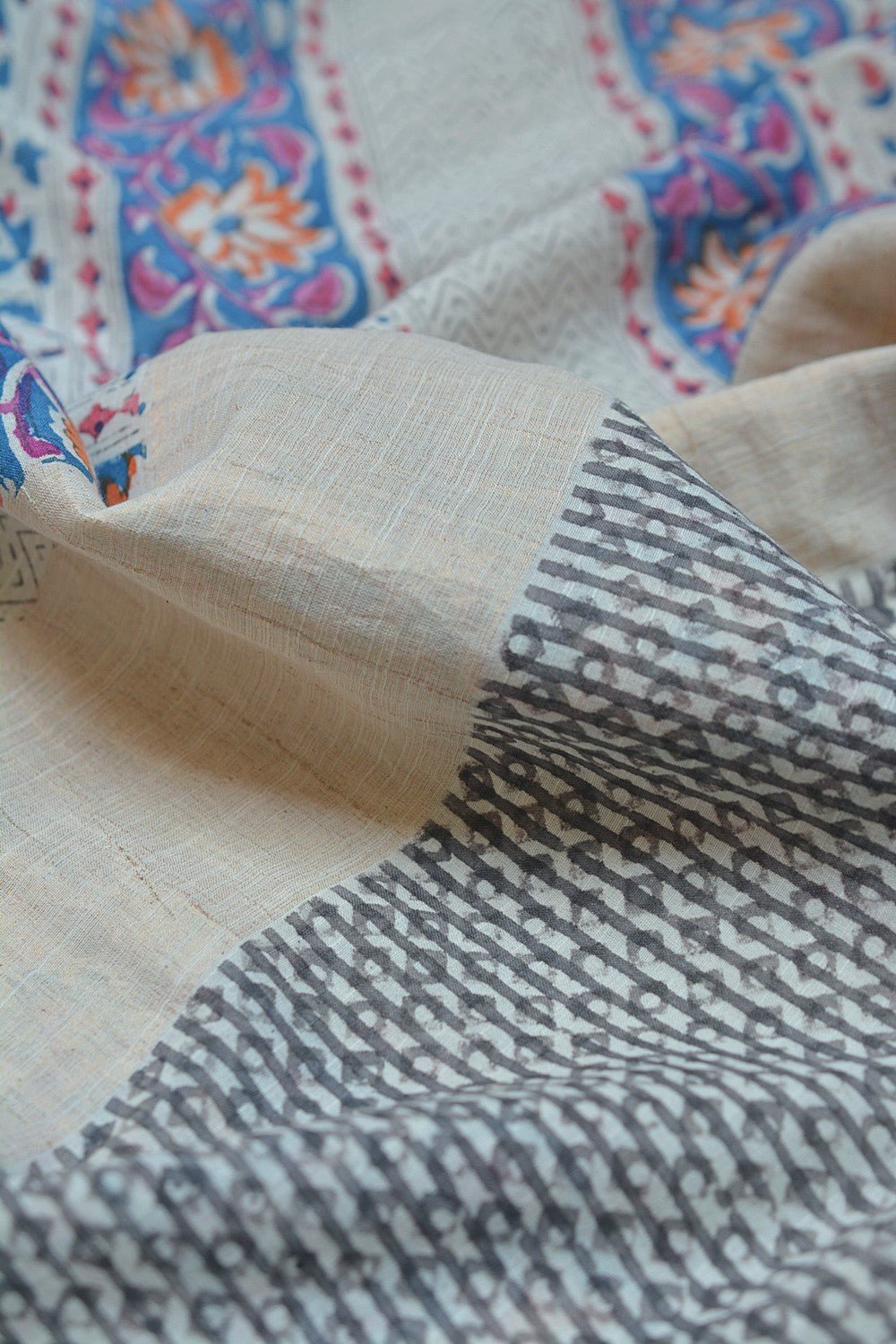 Khadi Saree - Printed Tendril - metaphorracha