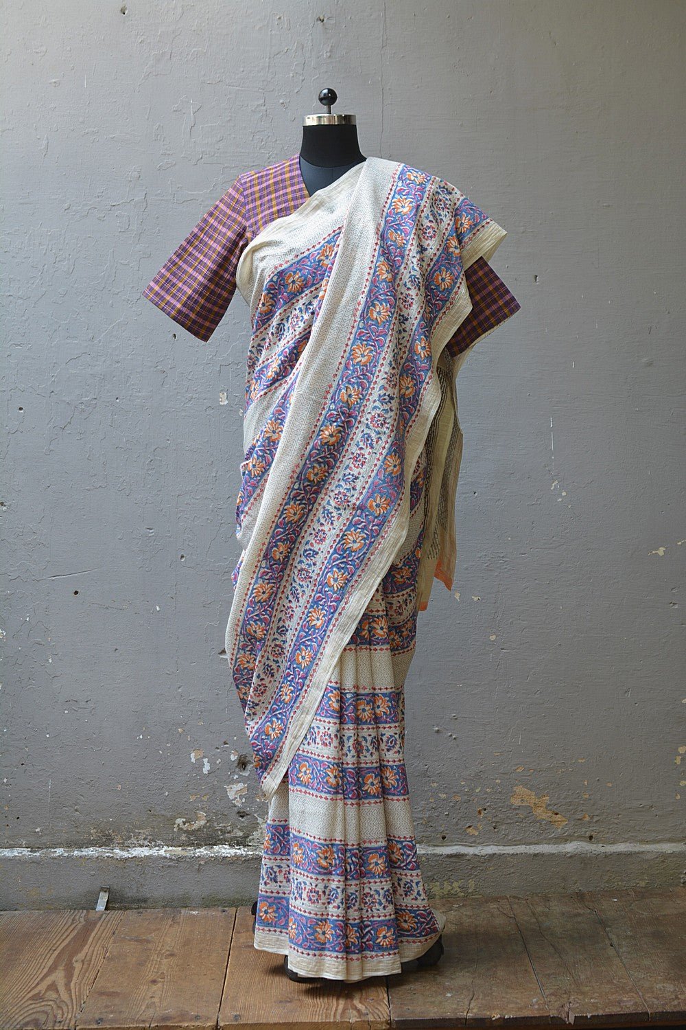 Khadi Saree - Printed Tendril - metaphorracha